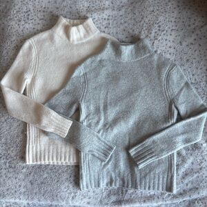 J. Crew | Classic Ribbed Mock Neck Sweater Duo - Cream & Light Gray | Size XS
